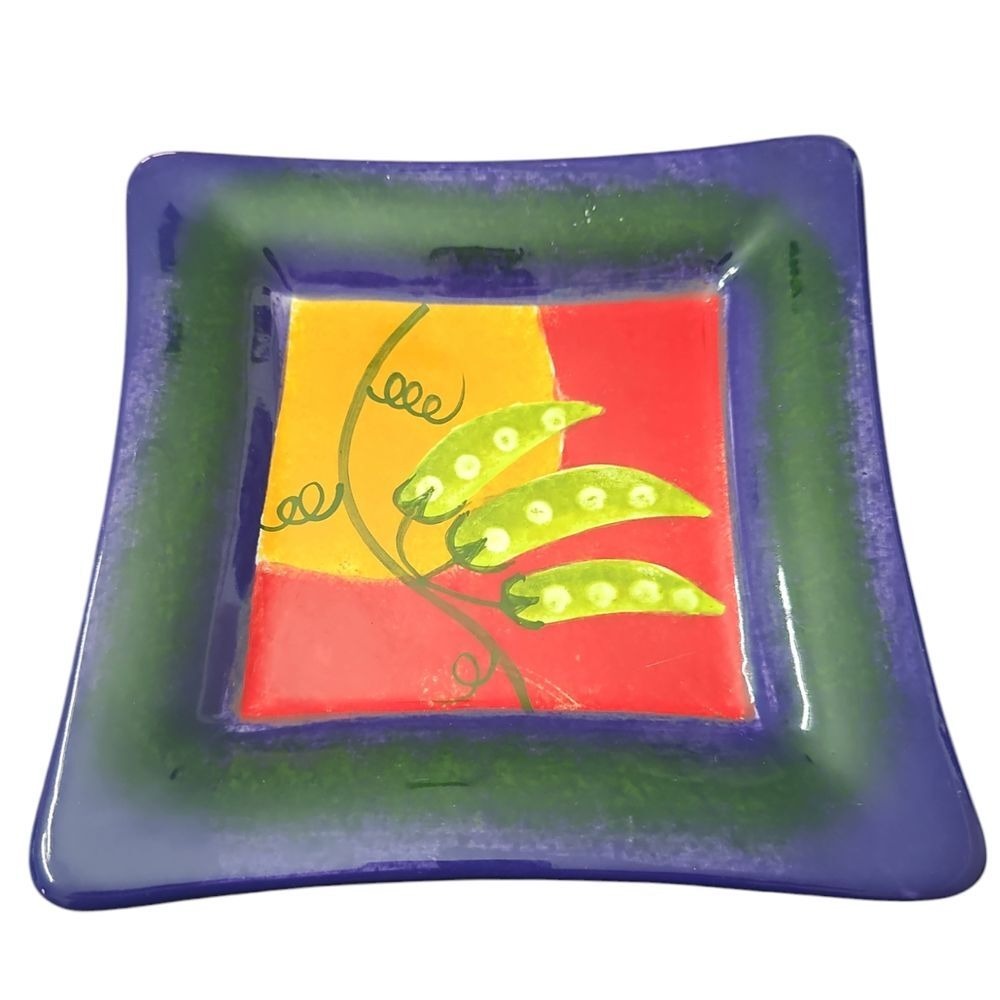 Debbie Mumm‎ Colorful Pea Pod Square Plate Dishwasher Safe Decorative Dish